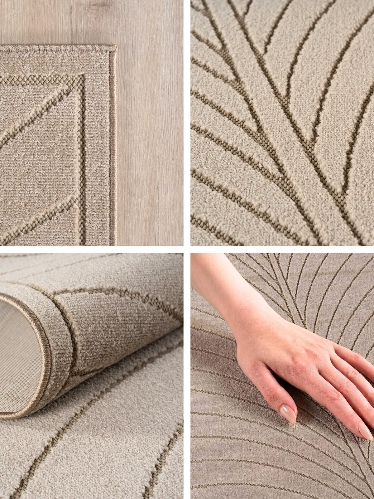 TEPPICH Outdoor, Fußbodenheizung-geeignet, mit Blattmotiv, aus Polypropylen, ENGADIN in Beige, 140 x 200 cm - Beige, Textil (140/200cm) - KADIMA DESIGN