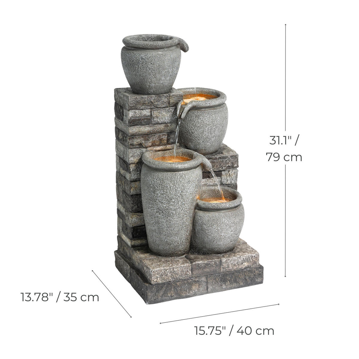 SOLAR-GARTENBRUNNEN 79 cm - Grau, Kunststoff (35/40/79cm) - Teamson Home