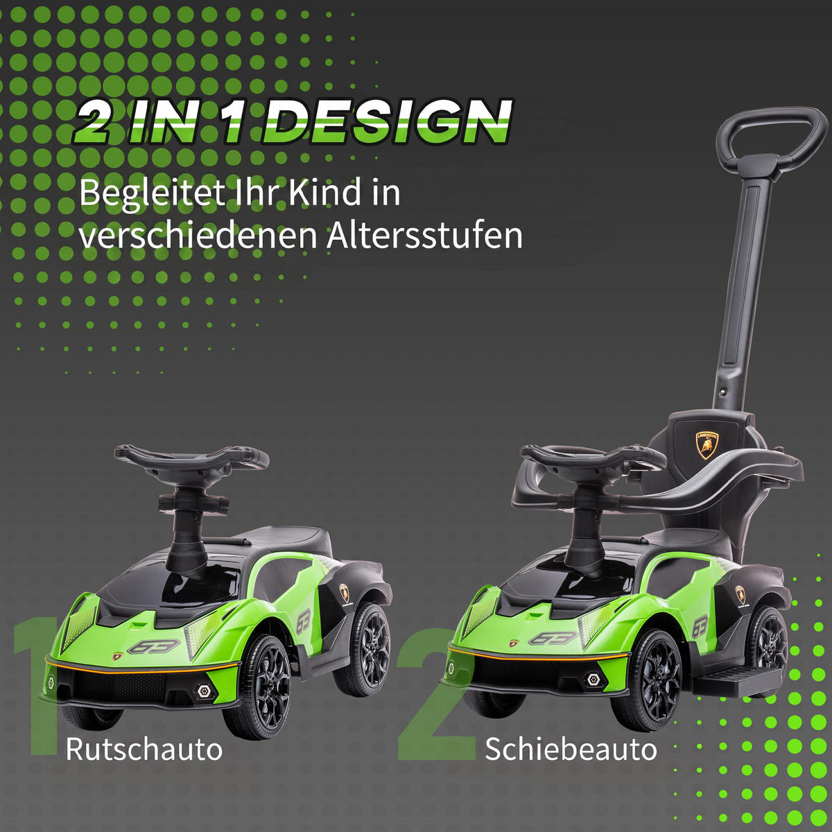 KINDER-RUTSCHAUTO Kunststoff Metall Grün - Grün, Kunststoff (86.5/40/89.5cm) - AIYAPLAY
