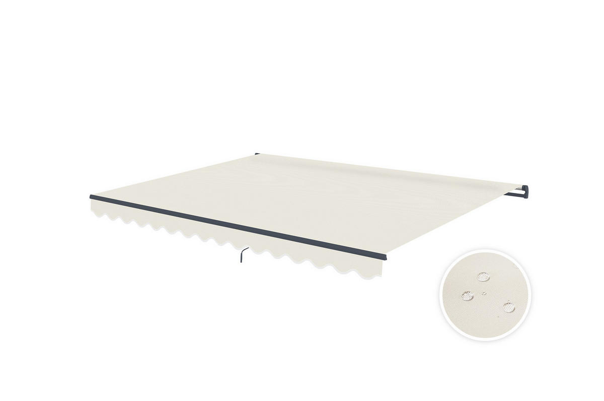 EINTEILIGE MARKISE Vecchio Beige 4m x 3m - Premium-Leinwand 320g/m² - Beige, Metall (395/270/300cm) - Cazeboo