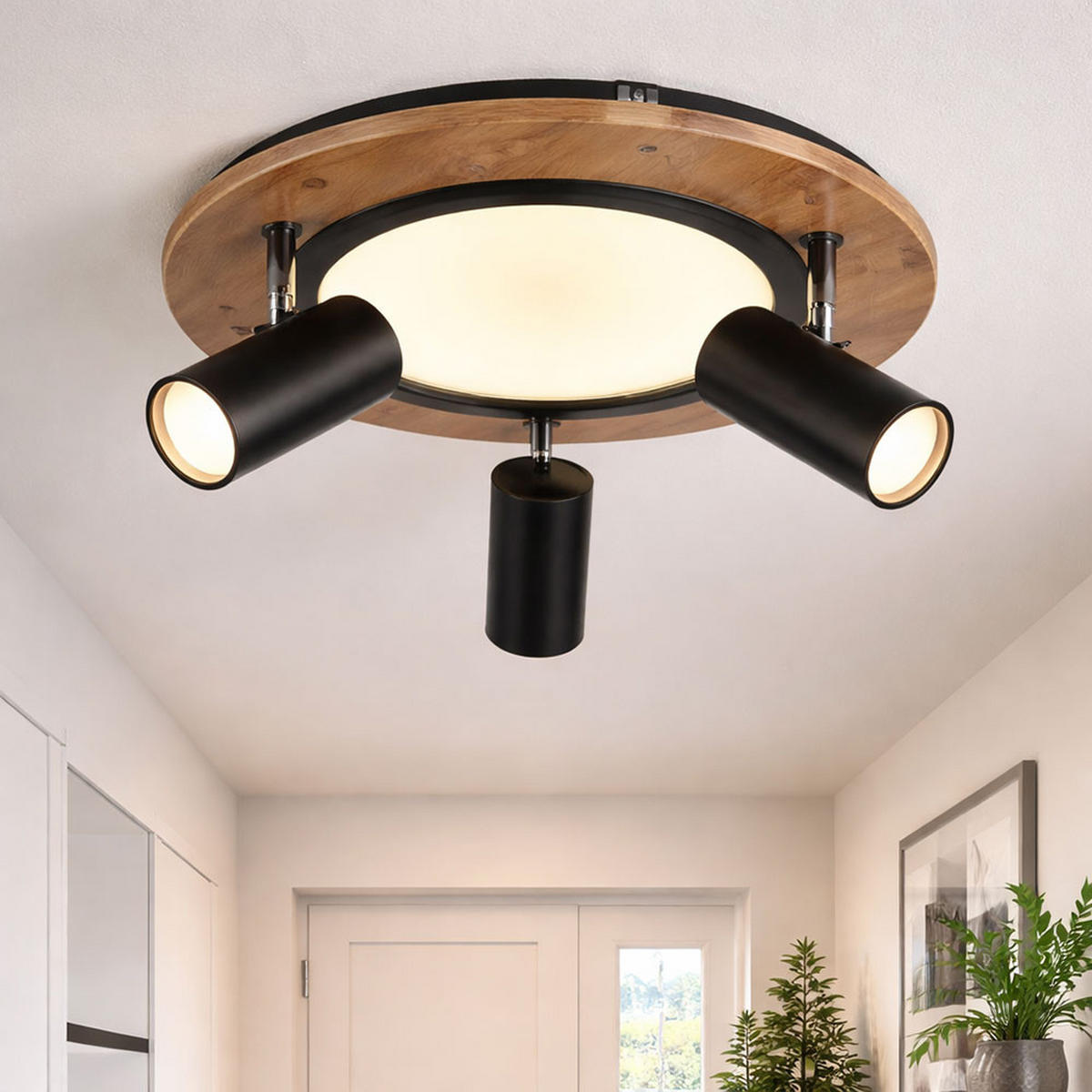 LED DECKENLEUCHTE Holzoptik Schwarz - Schwarz, Metall (40/40/18cm) - Globo Lighting