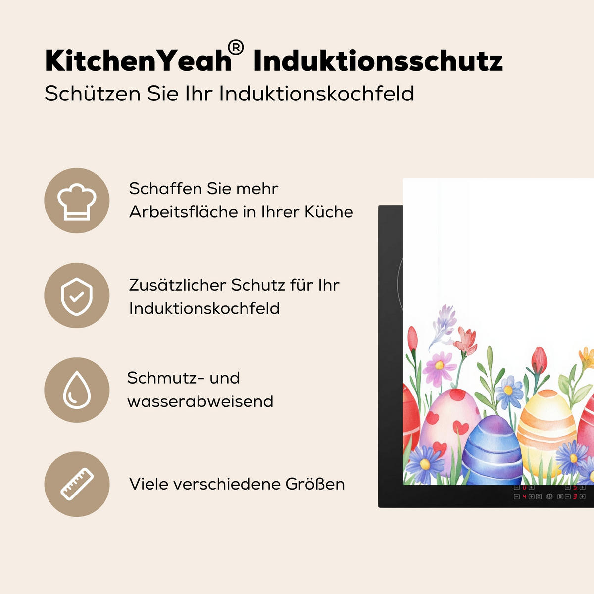 HERDABDECKPLATTE Blumengarten - Bunt - Eier Herdabdeckung Induktionsfeld 60x52 cm - Weiß, Kunststoff (60/52/0.2cm) - MuchoWow