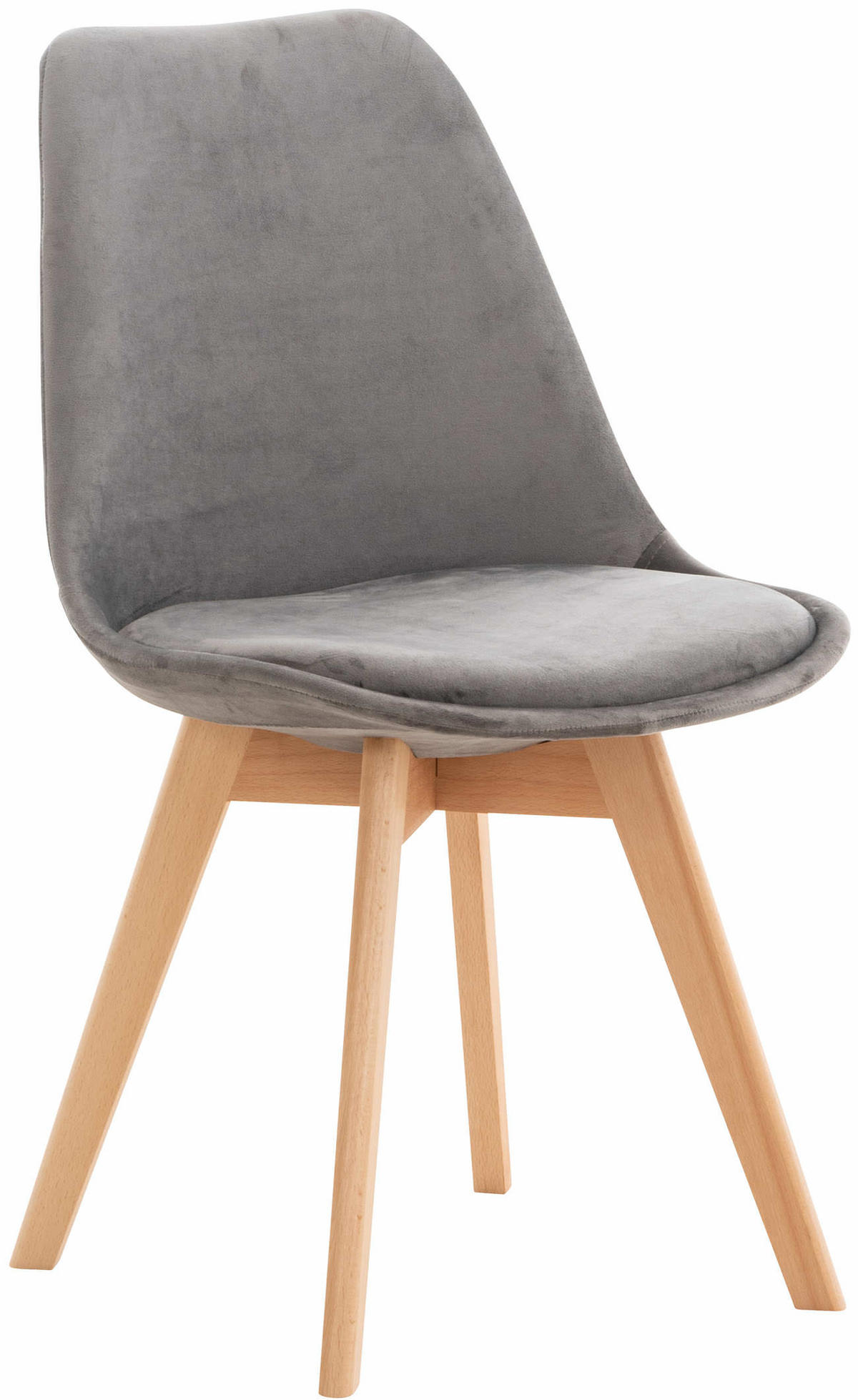 STUHL Samt grau - Eukalyptusholzfarben/Grau, Holz/Textil (49/83/50cm) - CLP