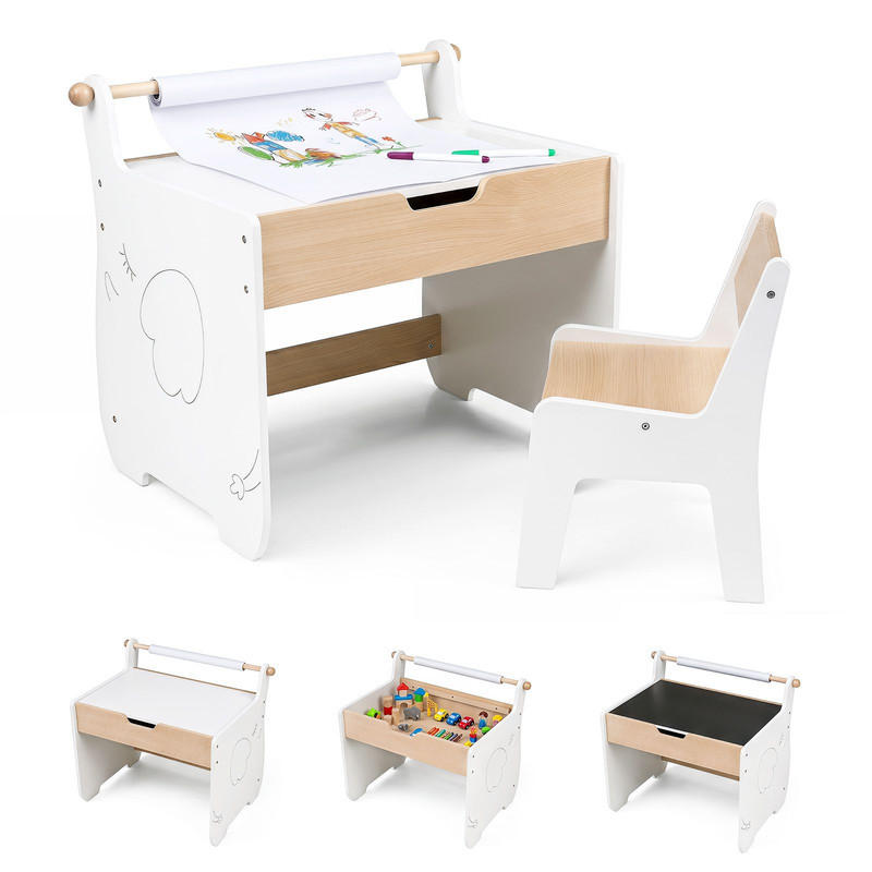KINDERTISCH mit Stuhl weiß(2-tlg) - Weiß, Holzwerkstoff (61.5/59/47cm) - COSTWAY