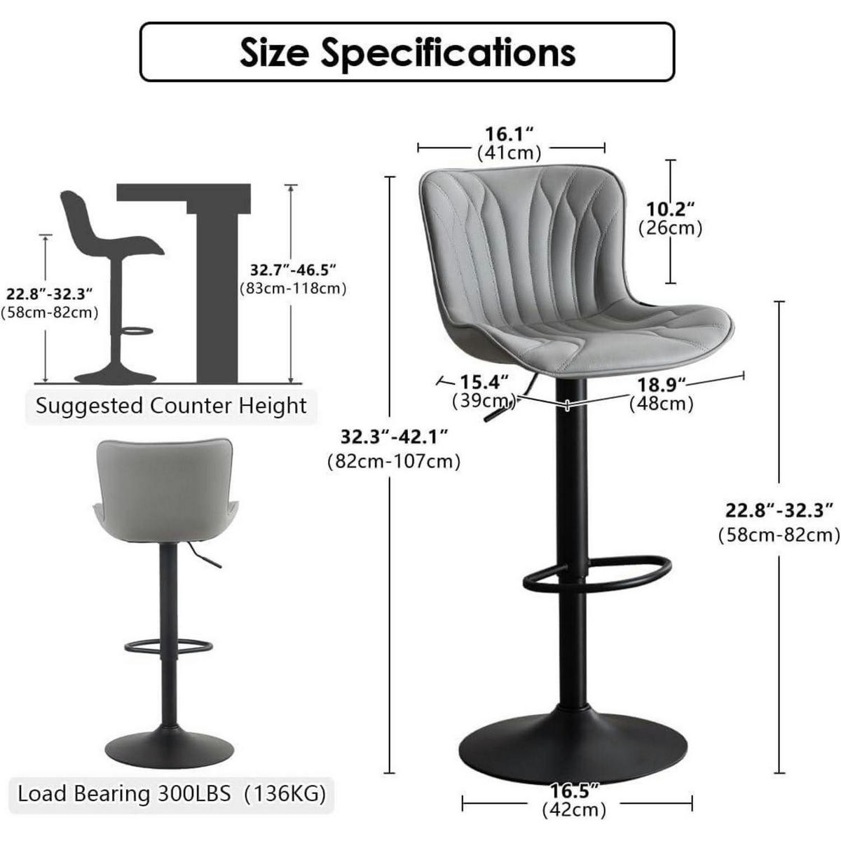 BARHOCKER 2er Set Kunstleder Grau Höhenverstellbar - Grau, Kunststoff (83/54/48cm)