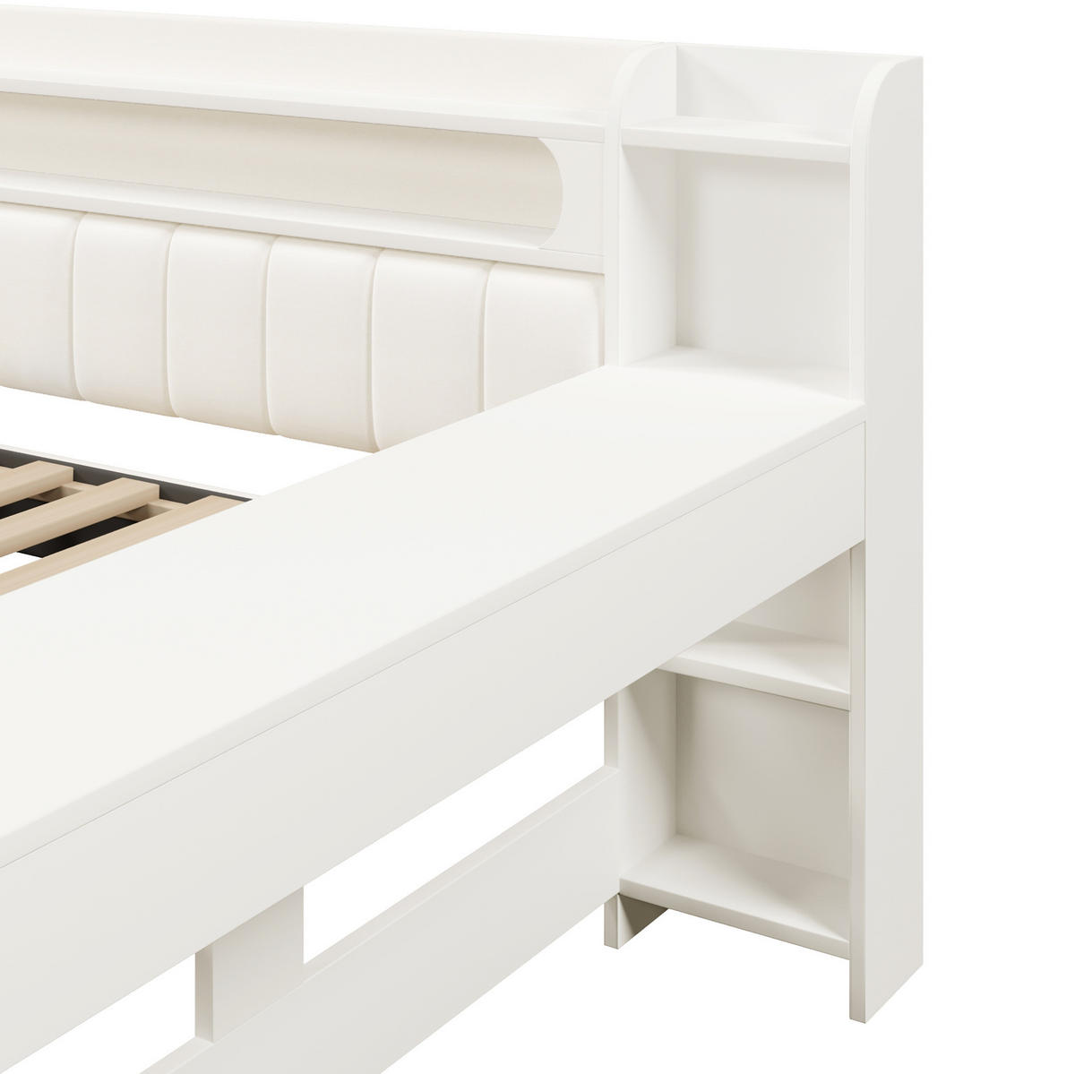 POLSTERBETT 140/200 cm Weiß aus MDF, Sperrholz und Leinen mit LED-Beleuchtung und USB-Anschluss - Weiß, Holzwerkstoff (140/200cm) - OKMYHOME