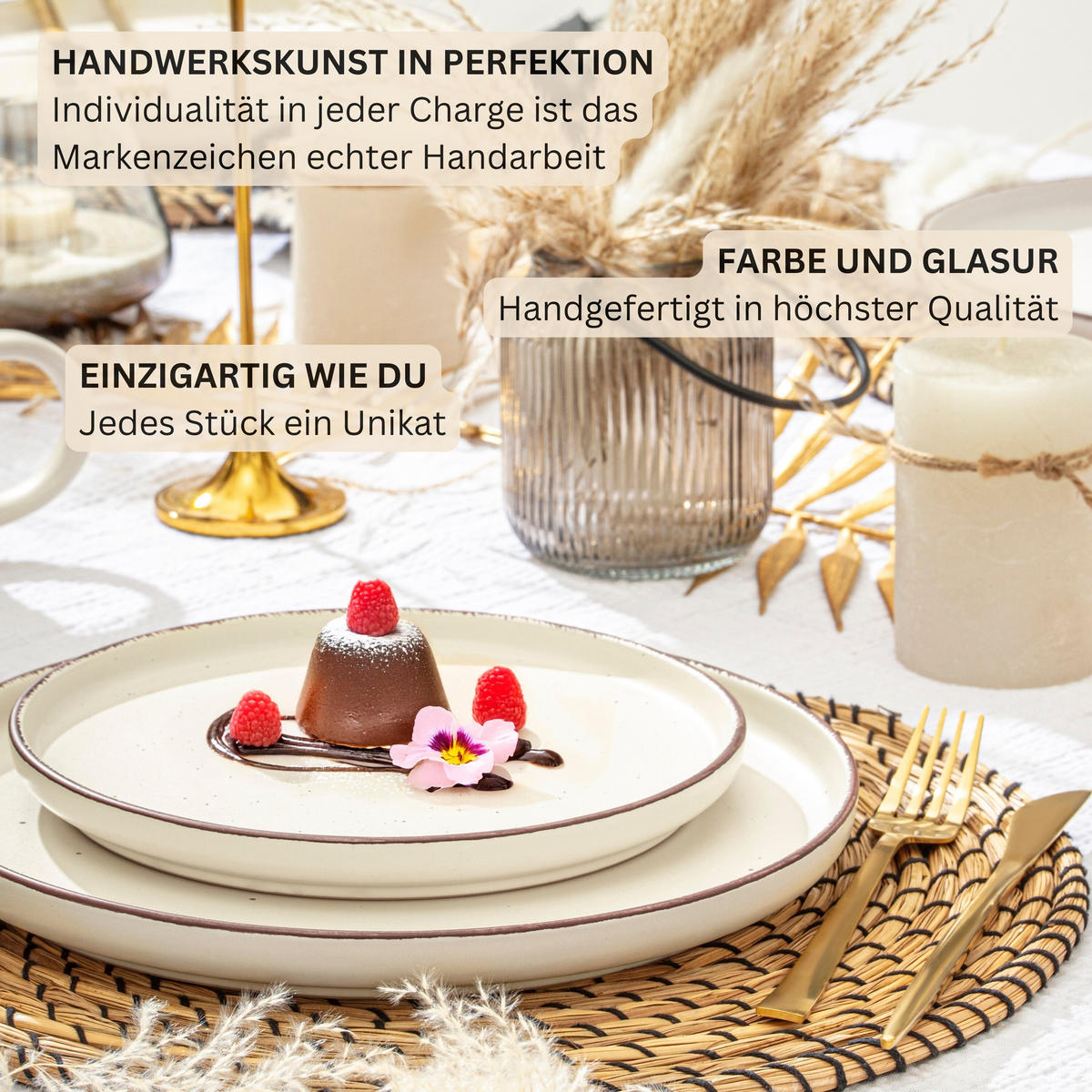 DESSERTTELLER BOMBAY BEACH - 4 teilig aus Steingut - Creme, Stein (20.5cm) - Sänger
