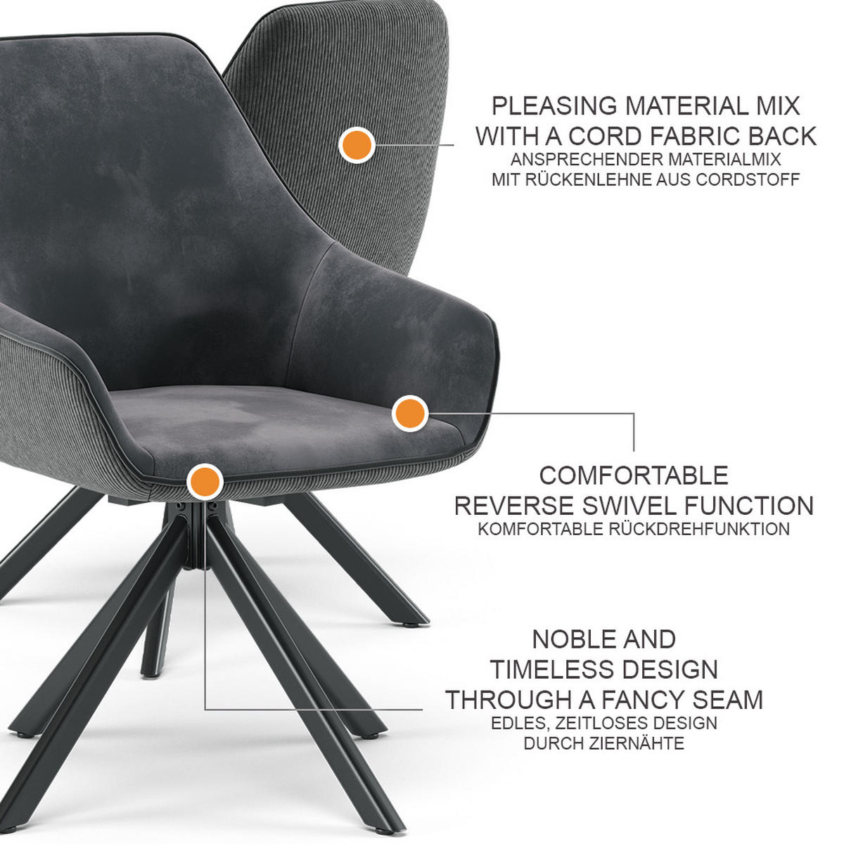 LOUNGE CHAIR Eleganza Antracit - antracitová, kov (60/89/62cm) - Vicco