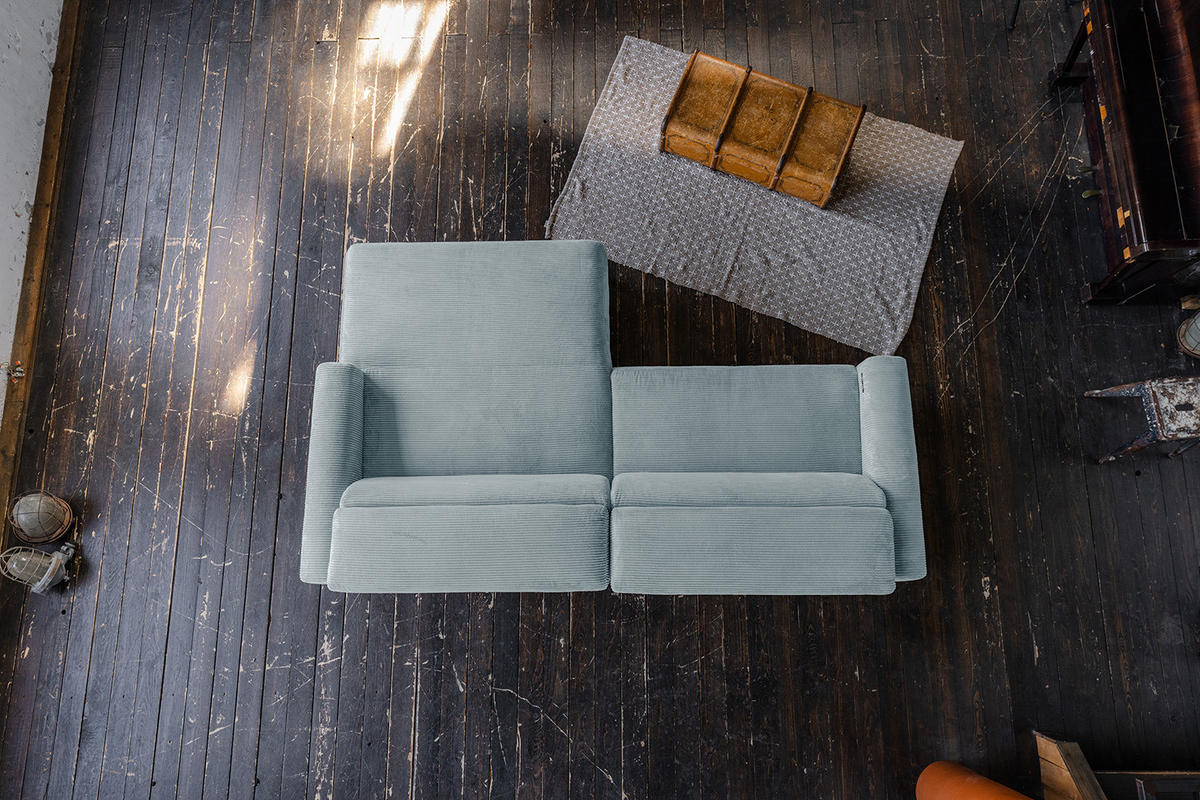 ECKSOFA LAISKA Hellblau Cord - Schwarz/Hellblau, Textil/Metall (282/177cm) - KAWOLA