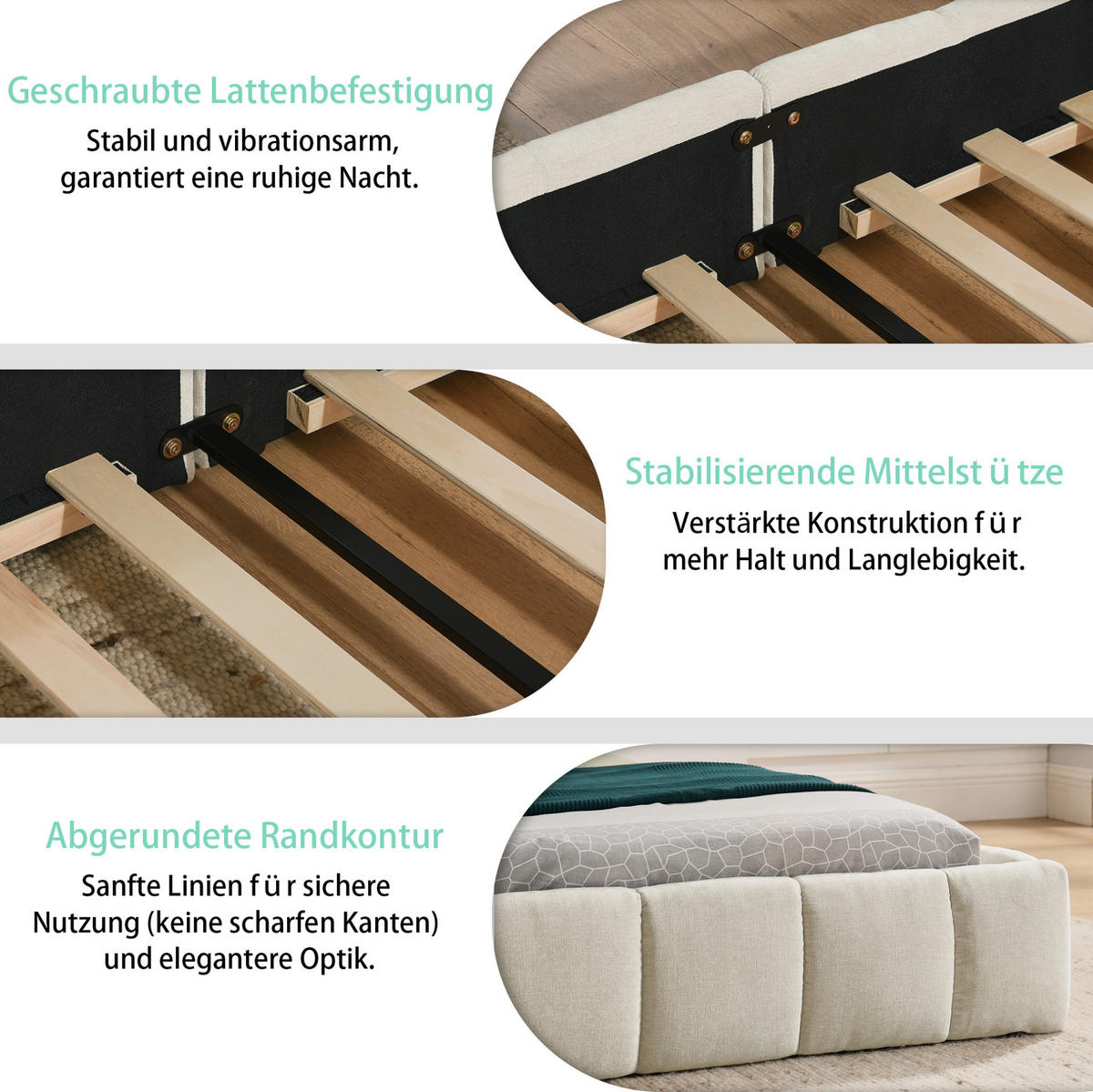 POLSTERBETT 160/200 cm mit quadratischer Steppung und stabilem Holz-Eisen-Rahmen, Beige - Beige, Kunststoff (160/200cm) - Redom