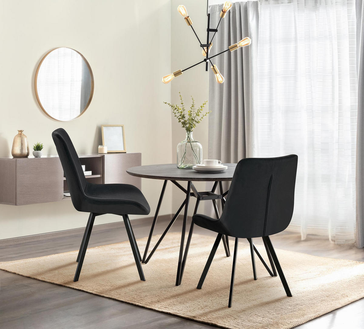 STUHL Samt schwarz - Schwarz, Textil/Metall (53/89/59cm) - CLP