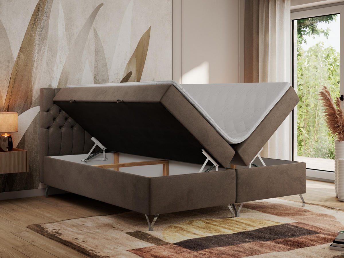 BOXBETT GRIMALDI 120/200 Braun Velvet - H4 - Braun, Holz/Textil (120/200cm) - MKS