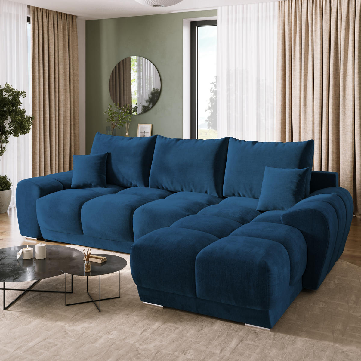 ECKSOFA Nubes mit Schlaffunktion Blau - Blau/Silberfarben, Kunststoff/Textil (290/180cm) - Bromarkt