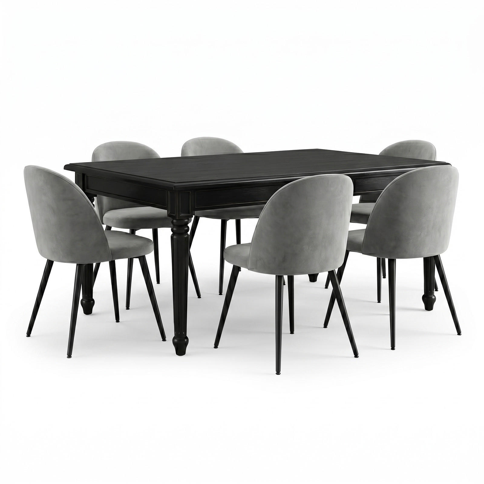 ESSGRUPPE Amaretta mit Esstisch Schwarz und 6 Stühlen Grau, 180 x 100 cm - Grau, Holz/Textil (180/75/100cm) - ebuy24