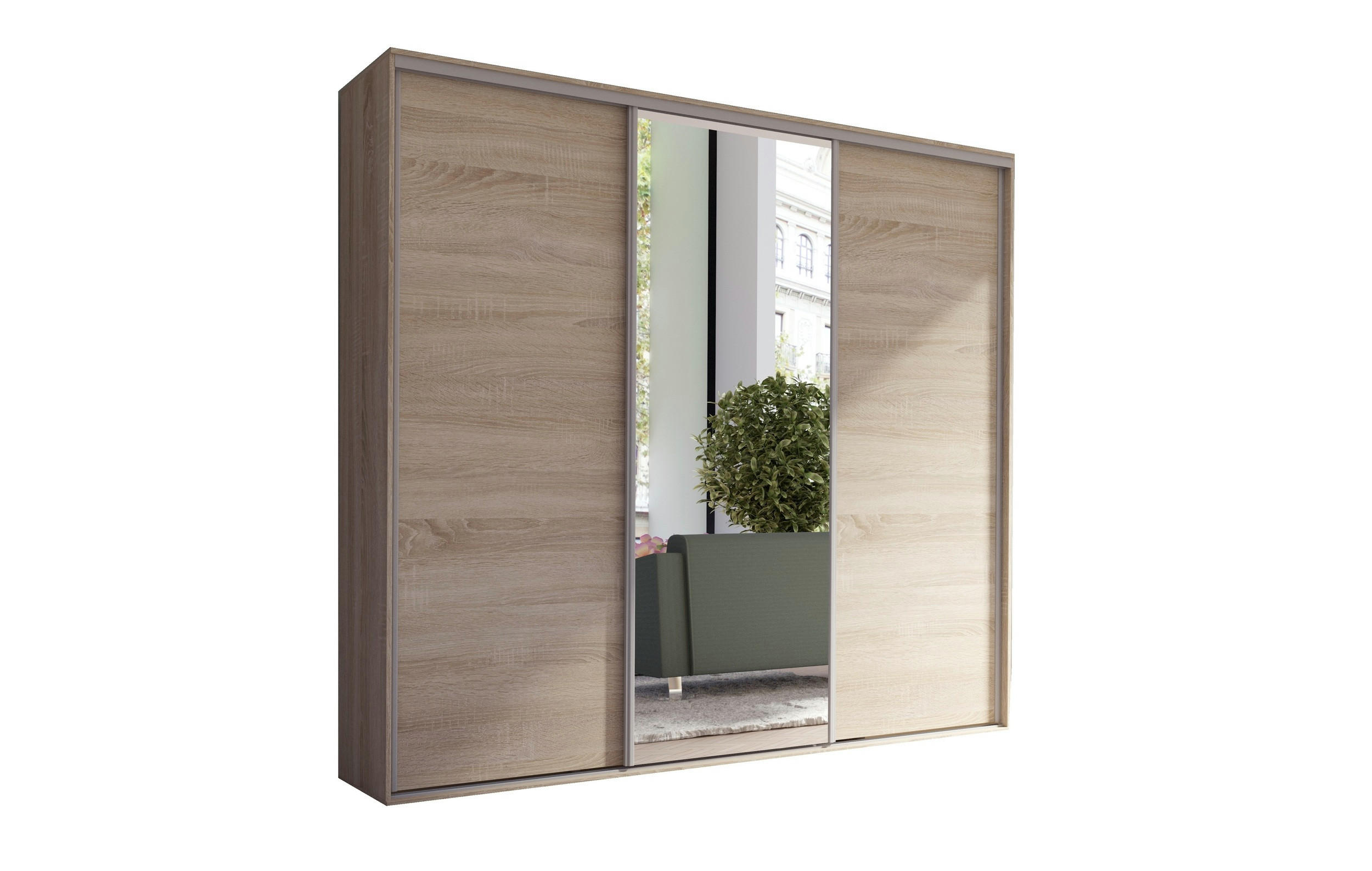 SCHIEBETÜRENSCHRANK - Kleiderschrank BORA 254 mit Spiegel - Sonoma Eiche - Sonoma Eiche, Holzwerkstoff (254/244/62cm) - Möblo