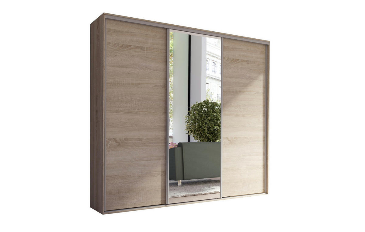 SCHIEBETÜRENSCHRANK - Kleiderschrank BORA 254 mit Spiegel - Sonoma Eiche - Sonoma Eiche, Holzwerkstoff (254/244/62cm) - Möblo