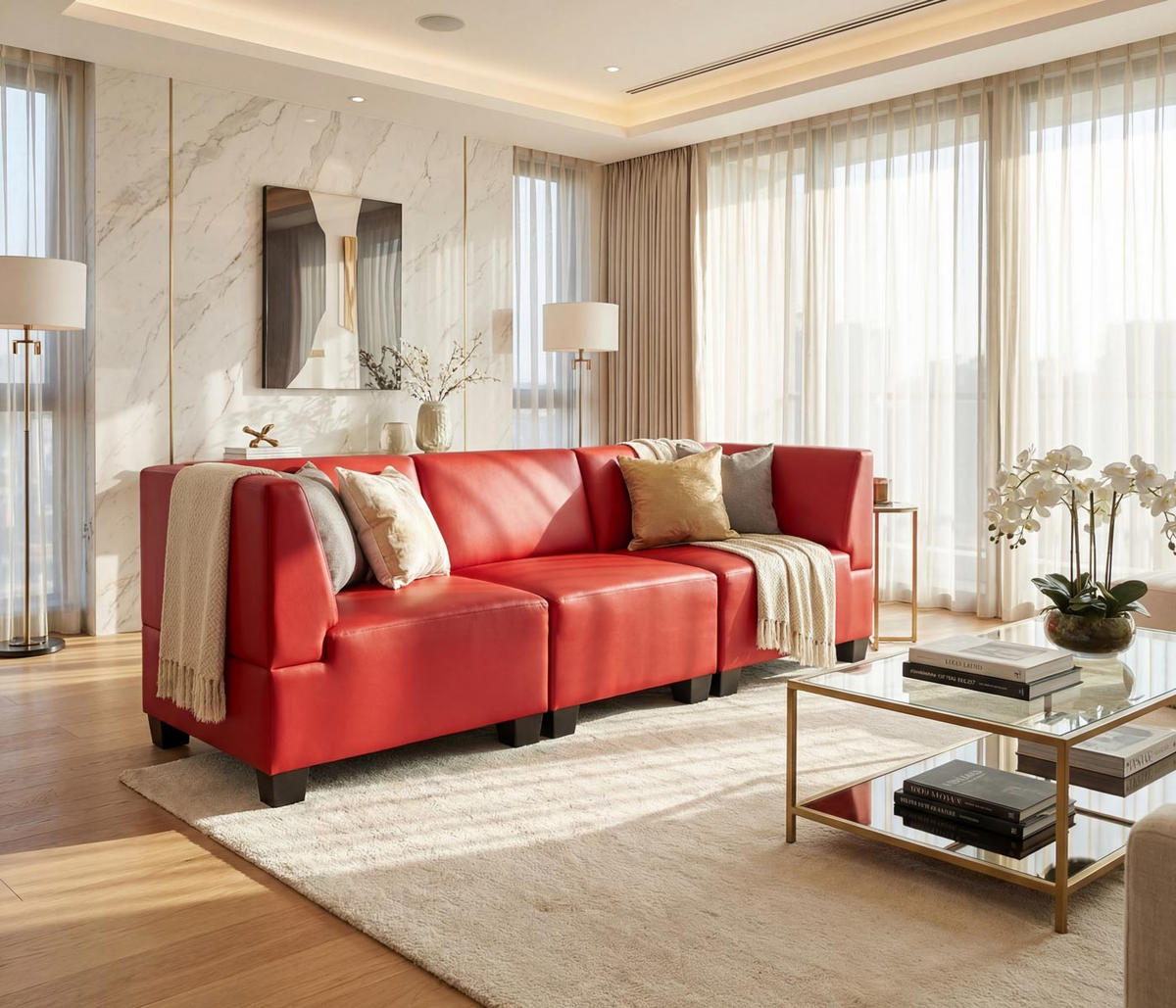 MODULAR 3-SITZER SOFA Rot - Rot, Textil (197/76/72cm) - MCW