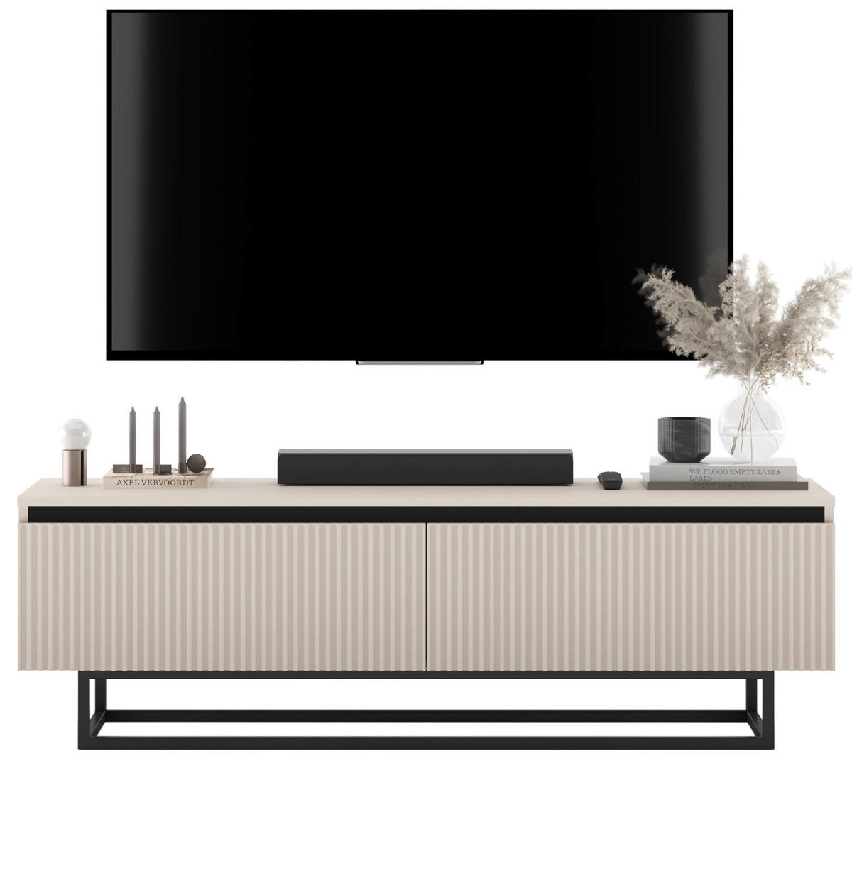 TV-SCHRANK Selene Kachmir Matt mit Metallrahmen 140 cm - Kaschmir/Schwarz, Holzwerkstoff/Metall (140/44/35cm) - Meble Lindner