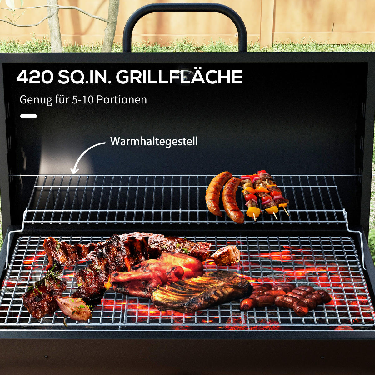 HOLZKOHLEGRILL aus Metall - Schwarz, Metall (71.5/102/95cm) - Outsunny