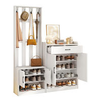 GARDEROBENSET 140/30,5/180 cm aus Spanplatte mit Schuhschrank, Bank und 4 Haken Weiß - Weiß, Holzwerkstoff (140.6/180/30.5cm) - Modenvie