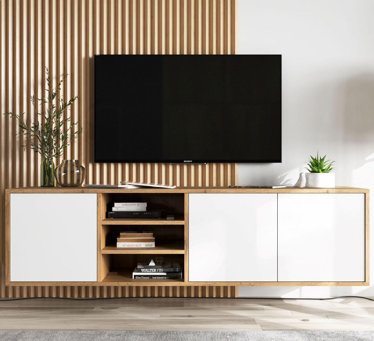 TV-LOWBOARD Apollo Eiche wotan Weiß Matt 150 cm - Weiß, Holzwerkstoff (150/39/35cm) - Meble Lindner