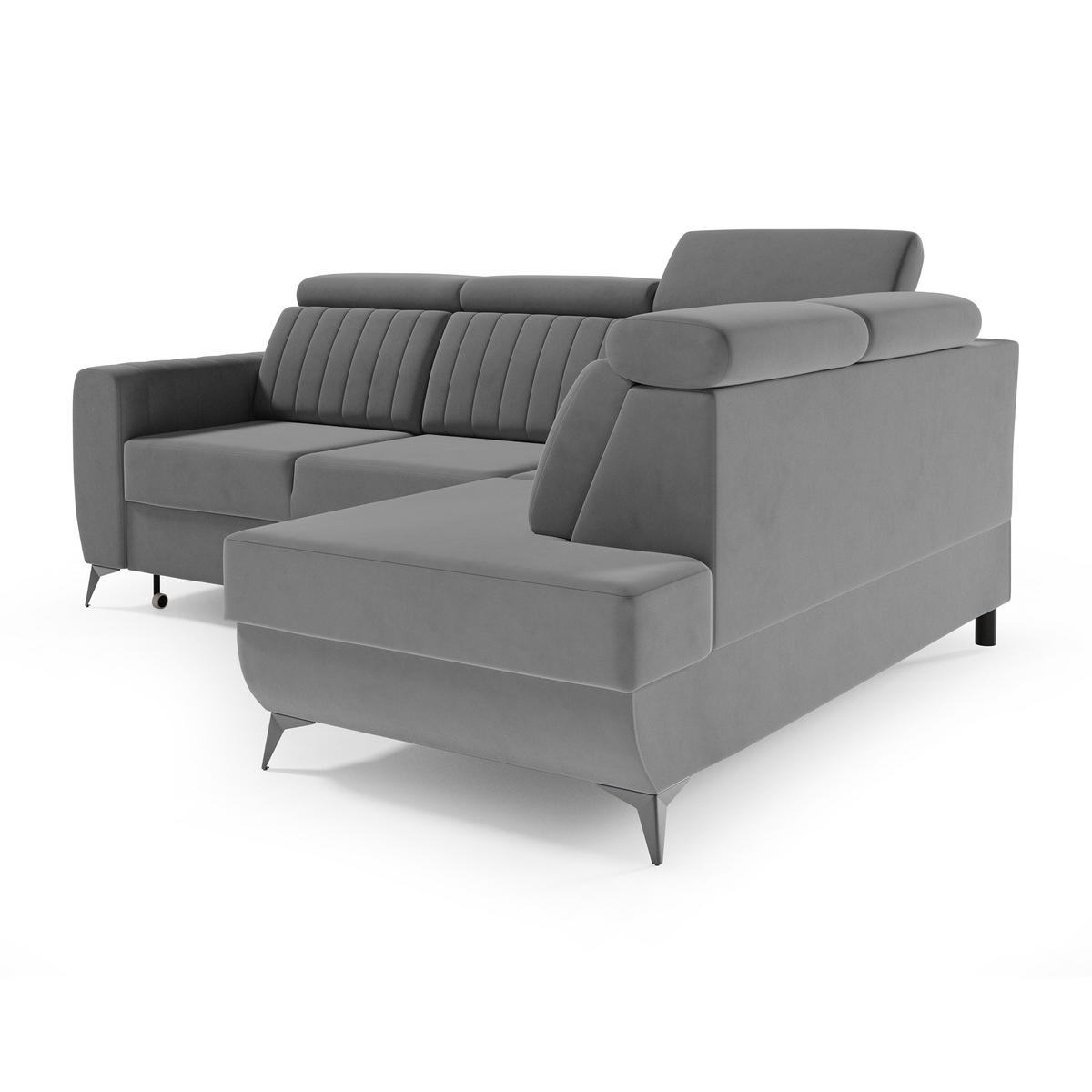 ECKSCHLAFSOFA Connor II verstellbare Kopfstützen, Grau, rechts - Schwarz/Grau, Textil (268/204cm) - Beautysofa