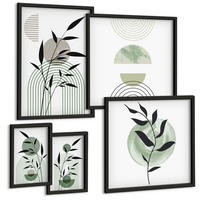 BILDER SET 5er Set - 50x50 cm & 20x30 cm & 40x60 cm Schwarzer Rahmen - Boho-Pflanzenkompositionen - Schwarz, Kunststoff (40/60cm) - TULUP