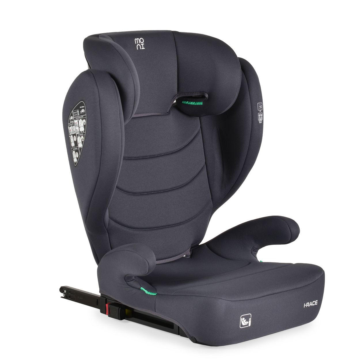 SITZERHÖHUNG i-Race i-Size grau 100-150 cm Isofix Rückenlehne abnehmbar Kopfstütze - Grau, Kunststoff (45/59/41cm) - Moni
