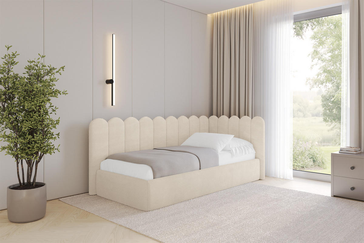 EINZELLBETT Jugendbett mit Bettkasten, Links - ARTY 80x200 Beige - Creme, Holzwerkstoff/Textil (80/200cm) - ALTDECOR