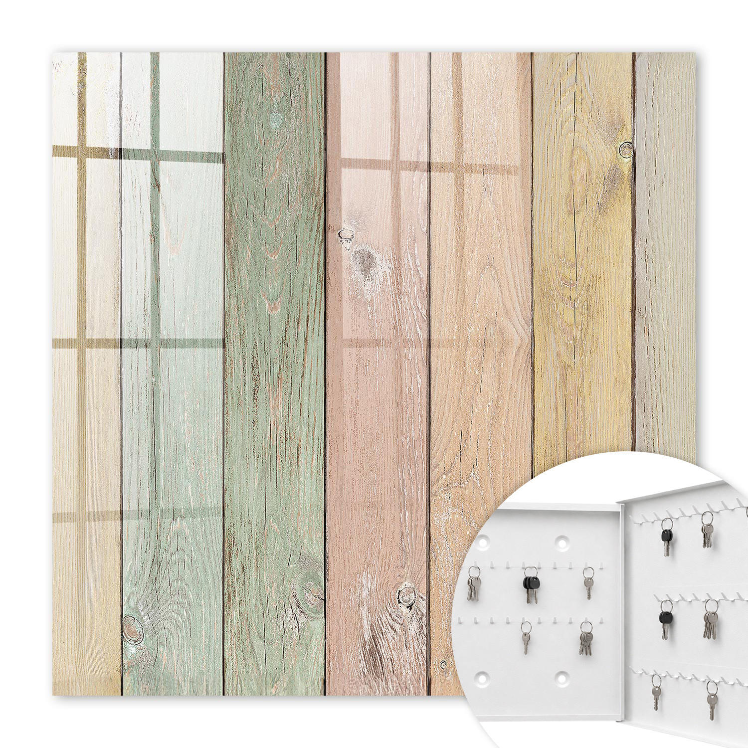 SCHLÜSSELBOX Weiß 30x30 cm – Türöffnung nach rechts - Pastelltafeln - Beige, Metall (30/30/5cm) - TULUP