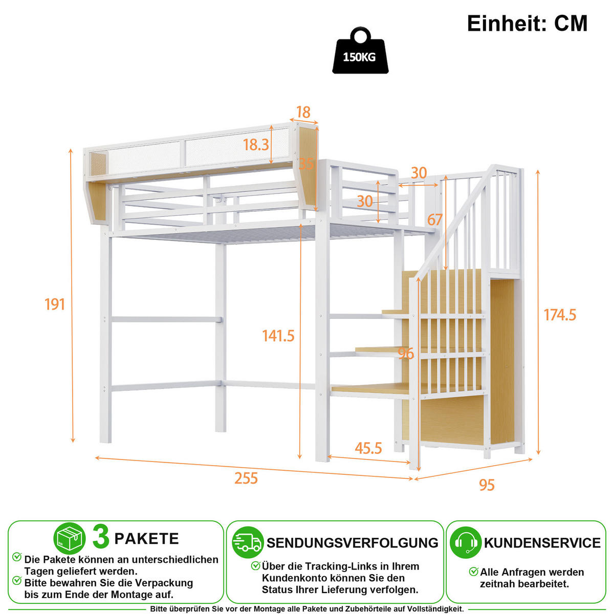 HOCHBETT 90/200 cm in Weiß mit Leiter und Regal aus Metall - Weiß, Holzwerkstoff/Metall (90/200cm) - CHICFURN