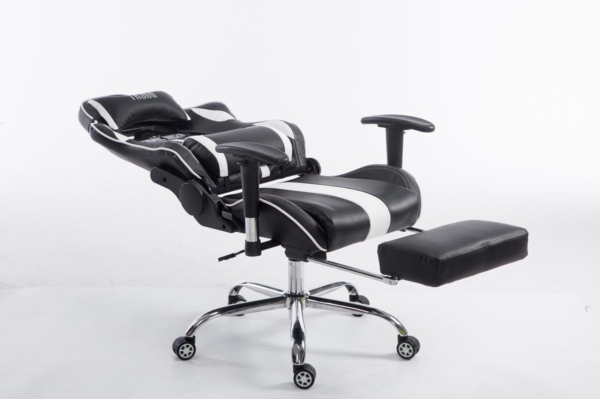 GAMINGSTUHL Lederlook schwarz/weiß - Schwarz/Weiß, Textil/Metall (70/125/58cm) - CLP