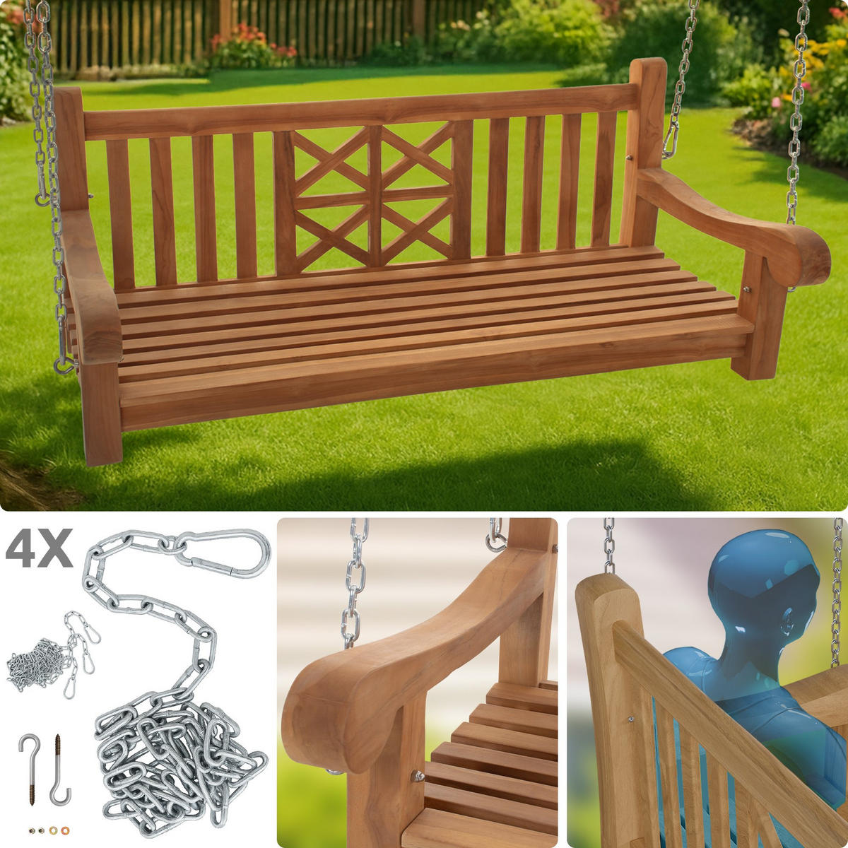 SCHAUKELBANK Tabel Holz Teak Hängebank - Teakfarben, Holz (150/61/70cm) - DELUKE