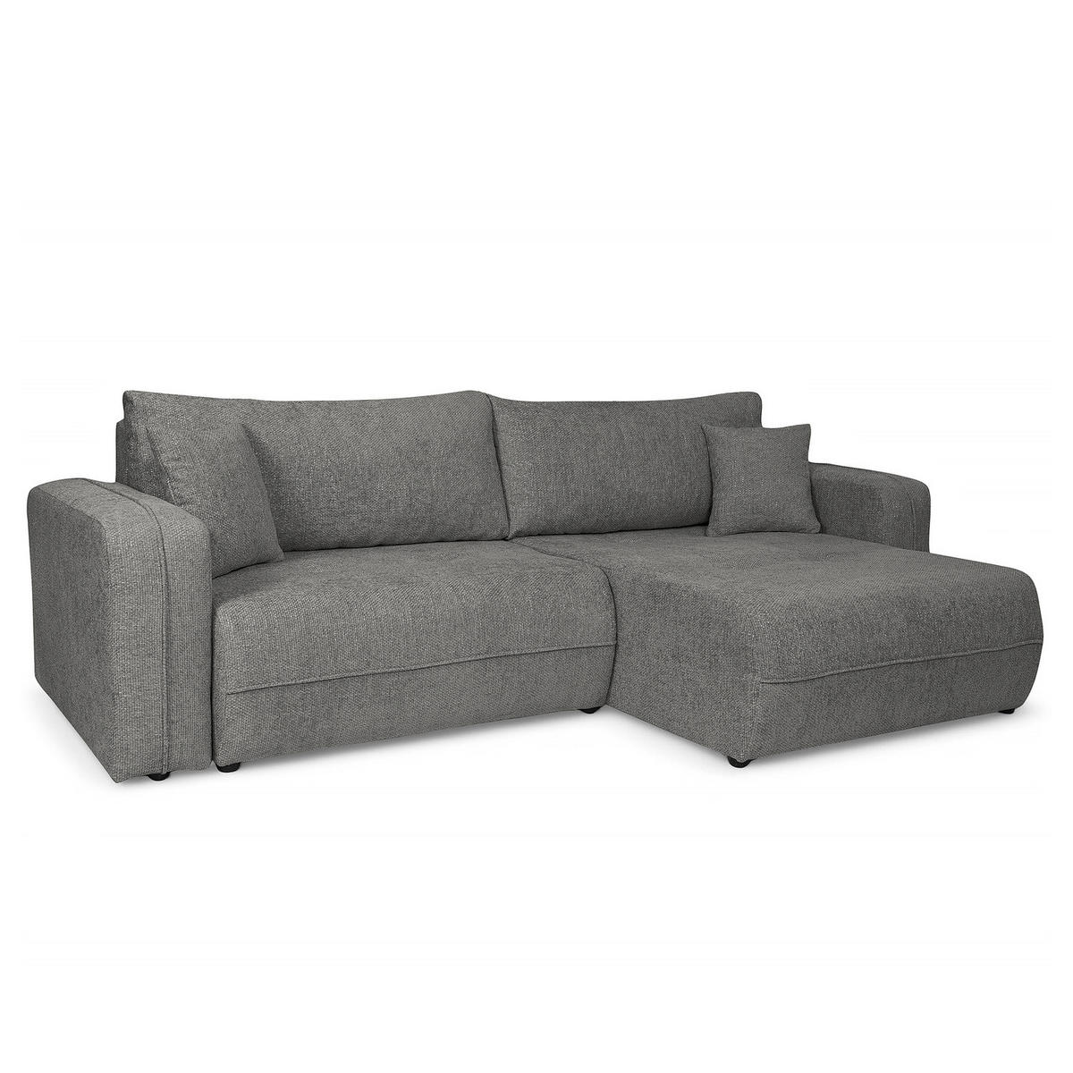 ECKSOFA mit Schlaffunktion - 244 cm - Anthrazit/Schwarz, Kunststoff/Textil (244/145cm) - home24