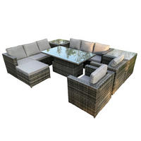 GARTENSET Polyrattan 9-Sitzer - Dunkelgrau/Grau, Glas/Kunststoff - Fimous