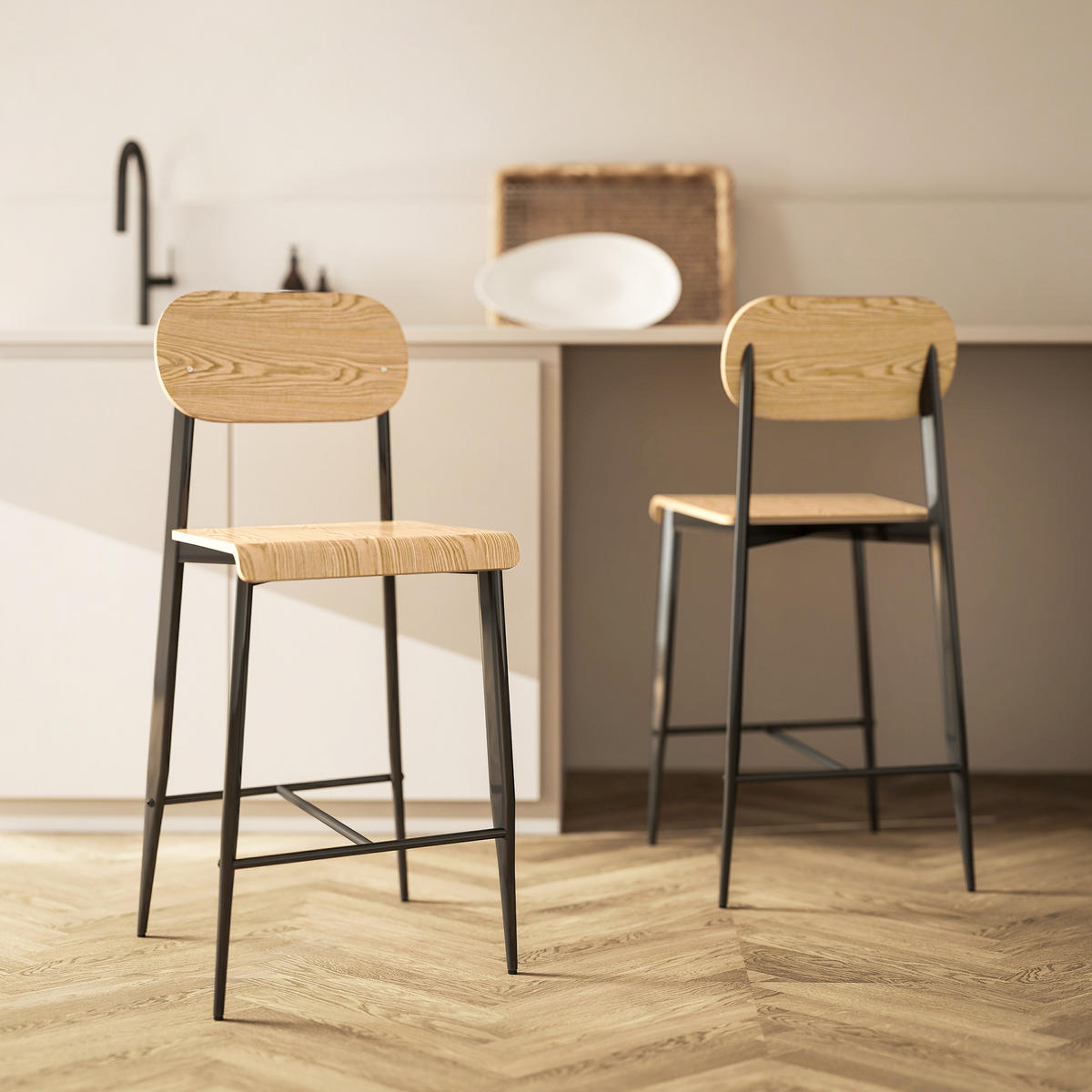 BARHOCKER 2er-SetNaturfarben 55.0/43.0/103.0 cm - Naturfarben, Metall (43/103/55cm)