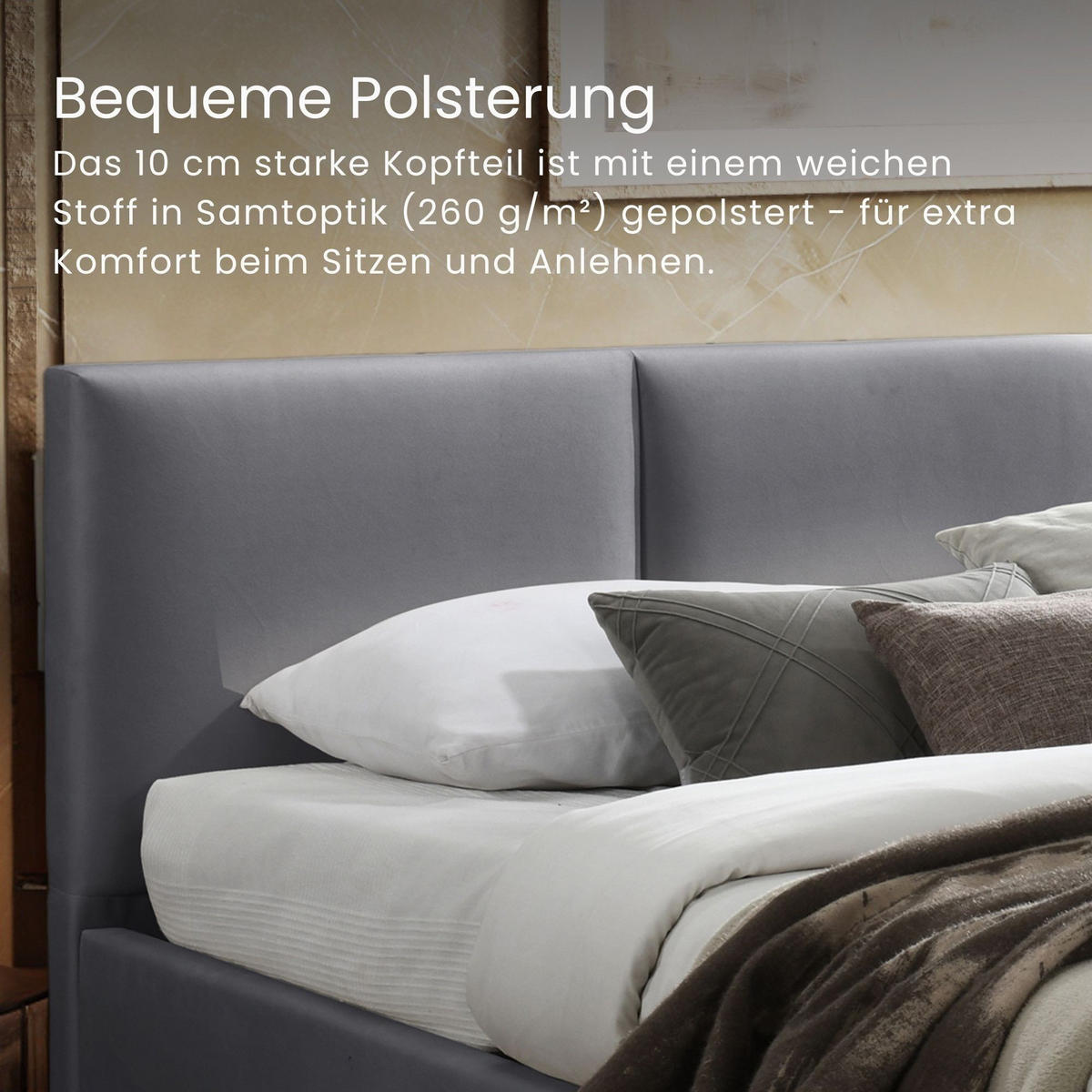 POLSTERBETT 160x200 cm in Grau - Grau, Metall (160/200cm) - Home Collective