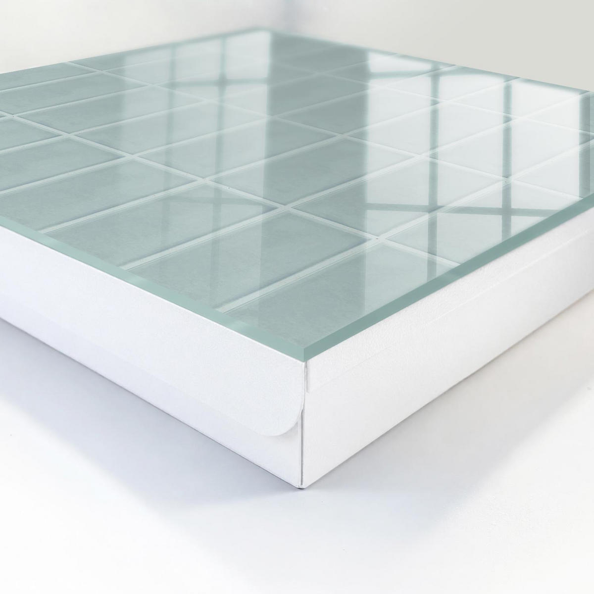 SCHLÜSSELBOX Weiß 30x30 cm – Türöffnung nach rechts - Blaue Fliesen - Blau, Metall (30/30/5cm) - TULUP