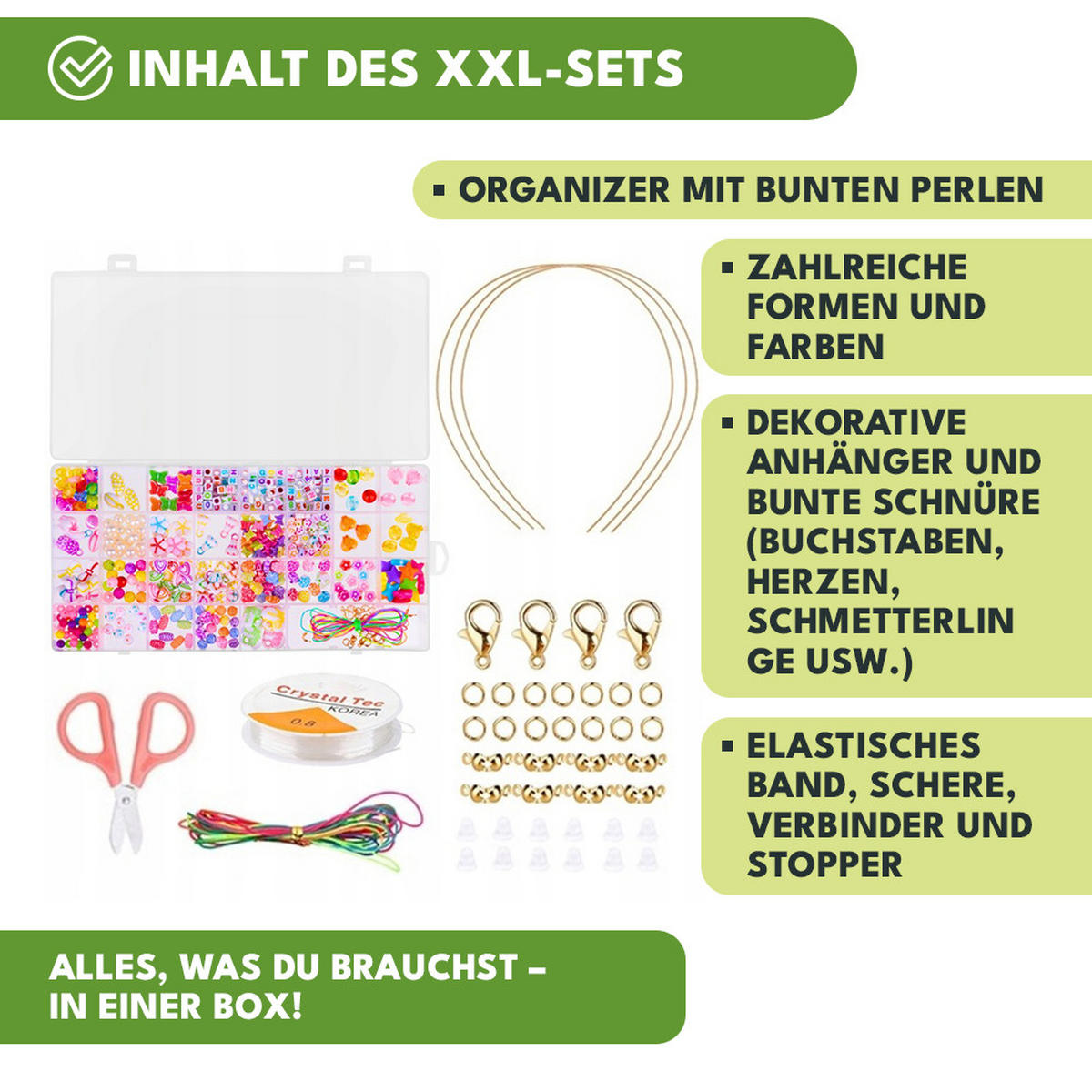 PERLEN SET 750 Stück Bastelset für Armbänder - Multicolor, Kunststoff (17/16cm) - KRUMAD