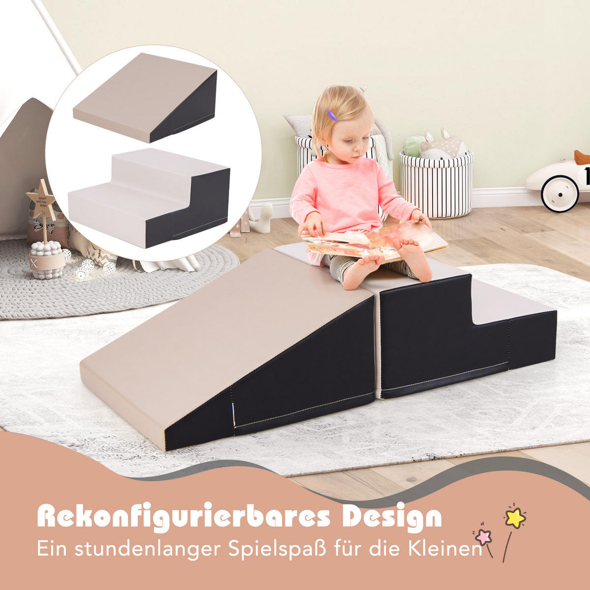 SOFTBAUSTEINE Grau (2er-Set) - Grau, Kunststoff (50/25/100cm) - COSTWAY