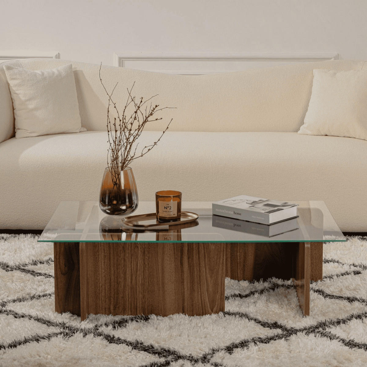 COUCHTISCH mit Tischplatte aus gehärtetem Glas 105/65/30 cm - Naturfarben, Holzwerkstoff (110/65/30cm) - Calicosy