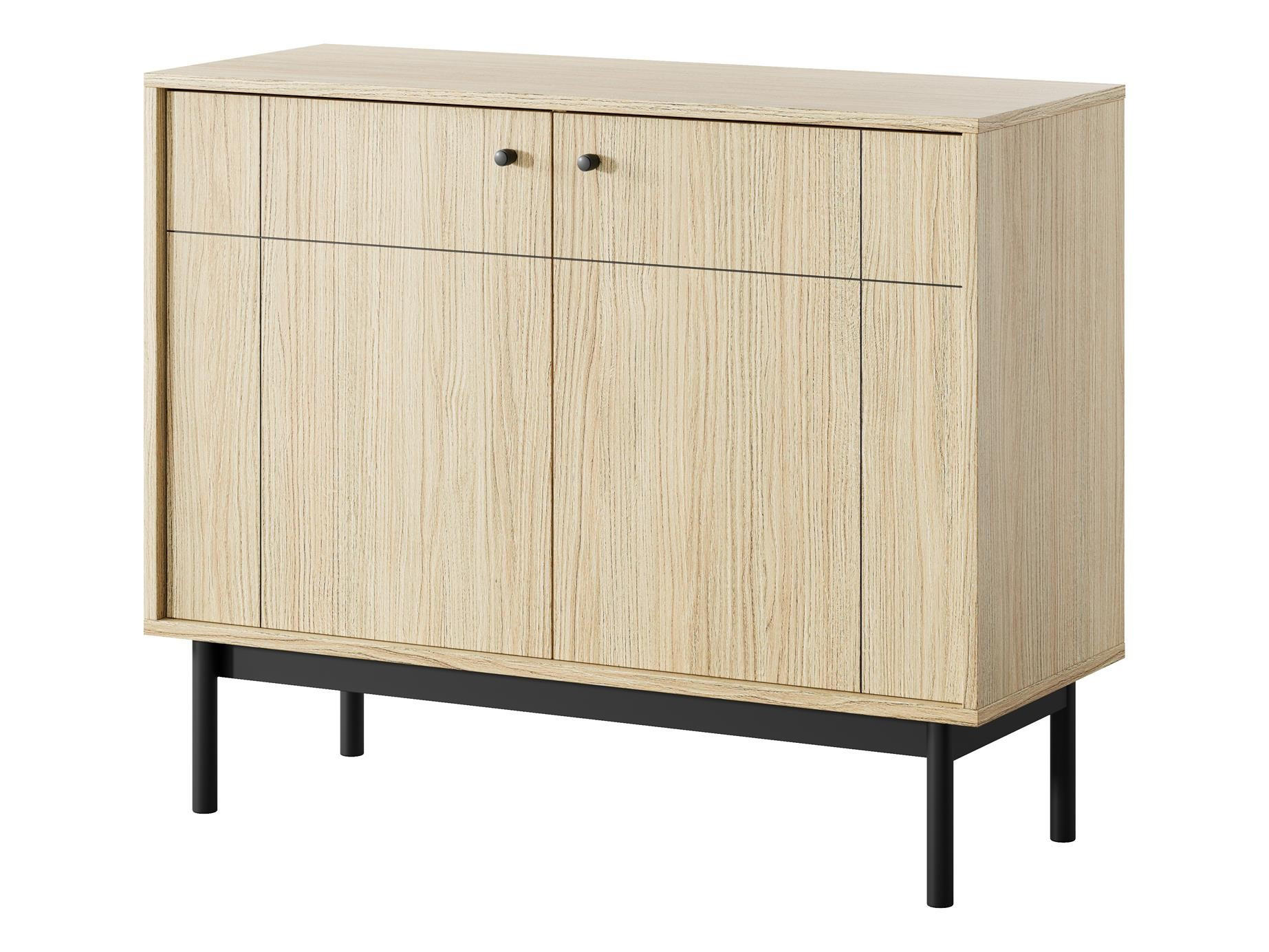 KOMMODE Panda Hellbraun, Schwarze Beine, Türkommode - Hellbraun/Schwarz, Holzwerkstoff (104/84/39cm) - Bettso