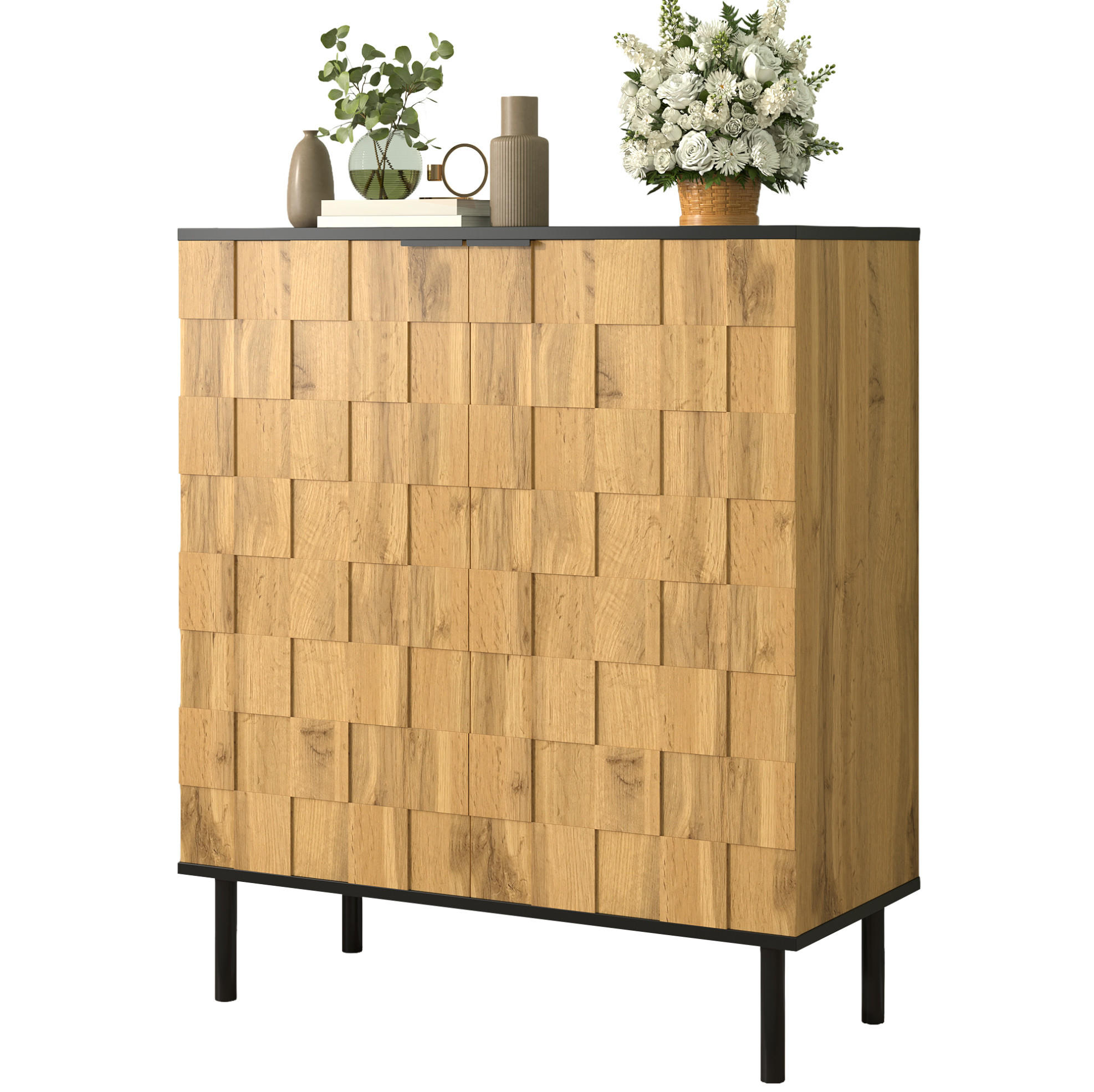 SCHUHSCHRANK 80/35/91,5 cm in Natur mit 2 Türen und höhenverstellbaren Böden - Naturfarben, Holzwerkstoff (80/91/35cm) - BEAOK