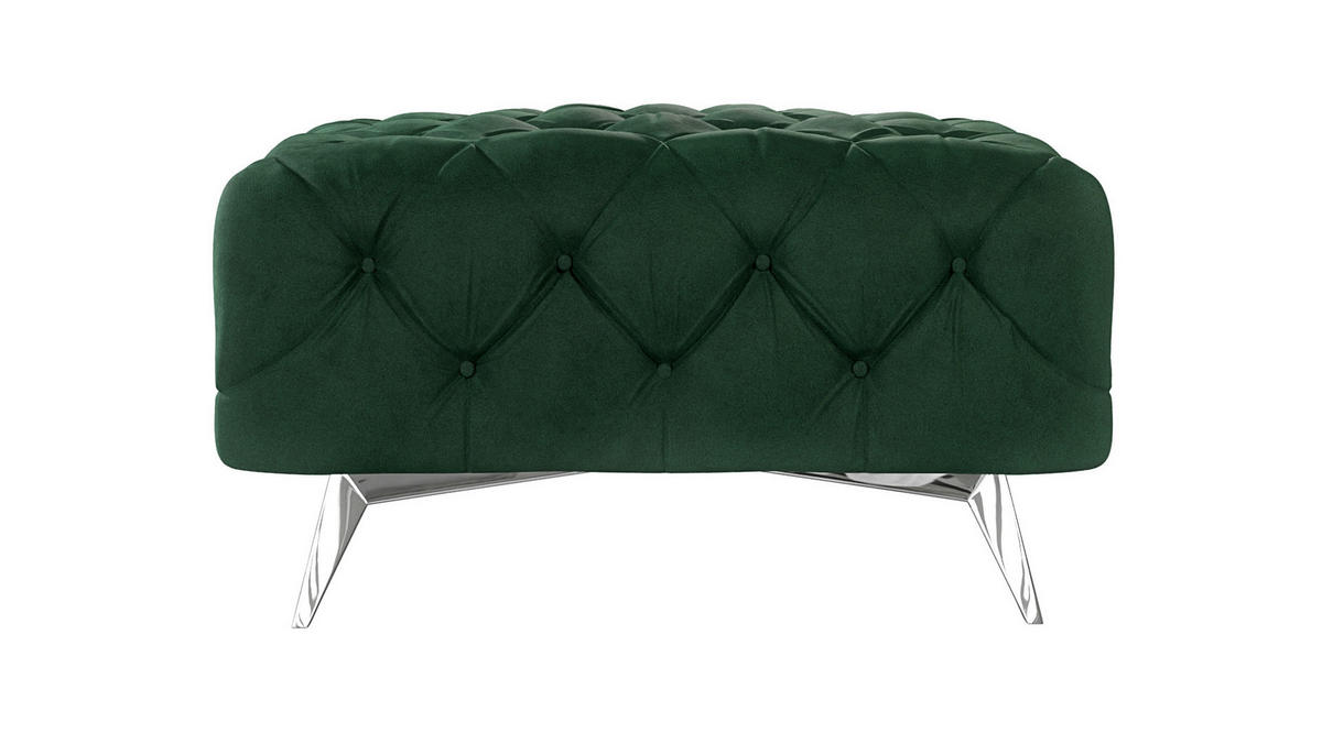 HOCKER Chesterfield Laura Flasche Grün Samt - Smaragdgrün/Silberfarben, Holz/Textil (80/45/80cm) - S-Style Möbel