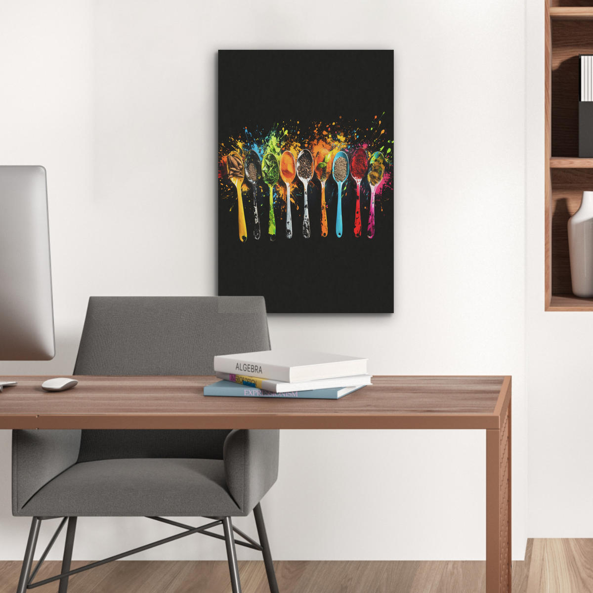 AKUSTIKBILD Löffel - Gewürze - Modern - Graffiti - Farbe - Farbenfroh Kunstdruck Schlafzimmer 50x70 cm - Multicolor, Kunststoff (50/70/0.9cm) - MuchoWow