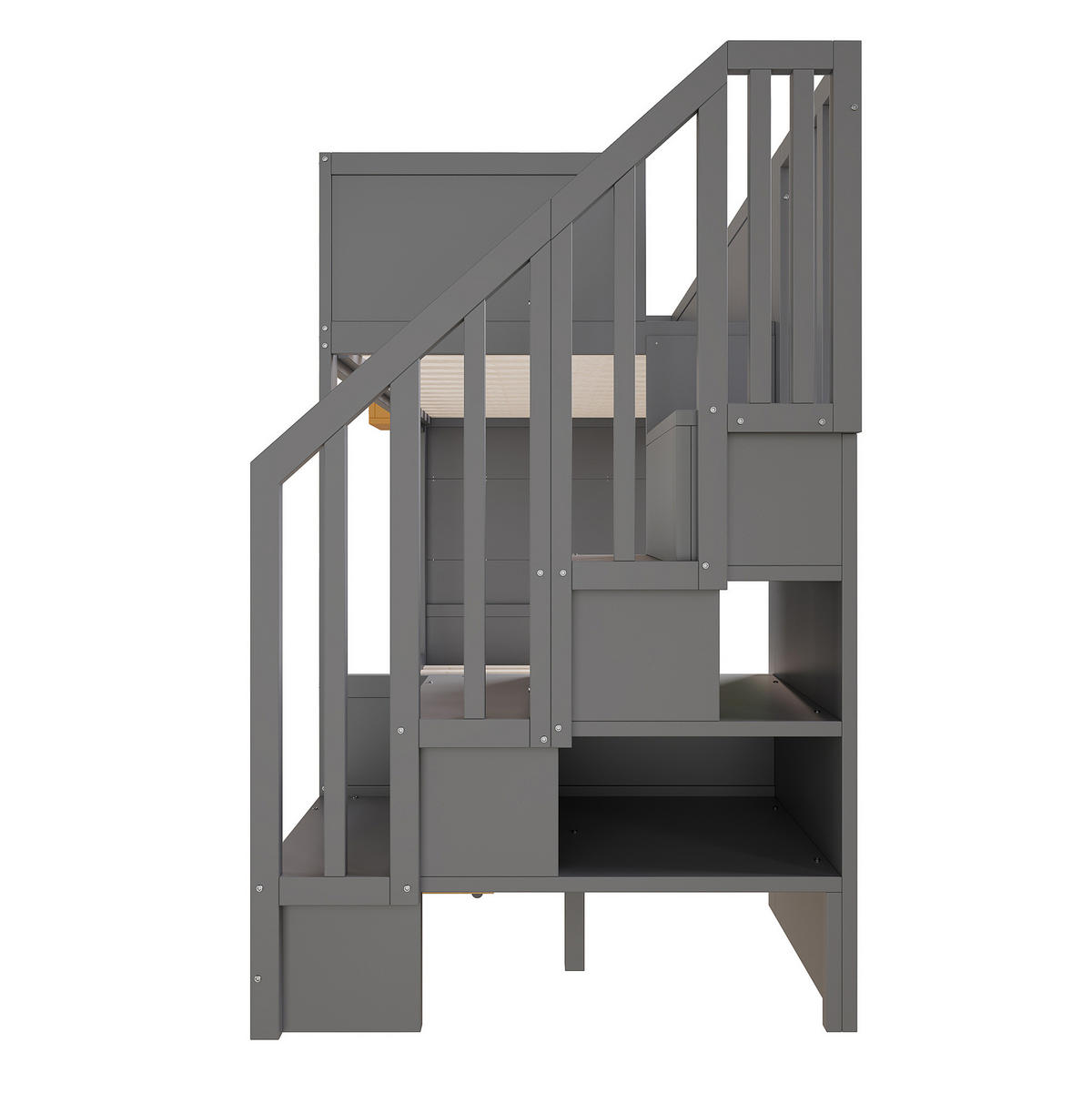 ETAGENBETT 90/200 cm grau aus Holz mit Schreibtisch - Grau, Holzwerkstoff (90/200cm) - OKWISH