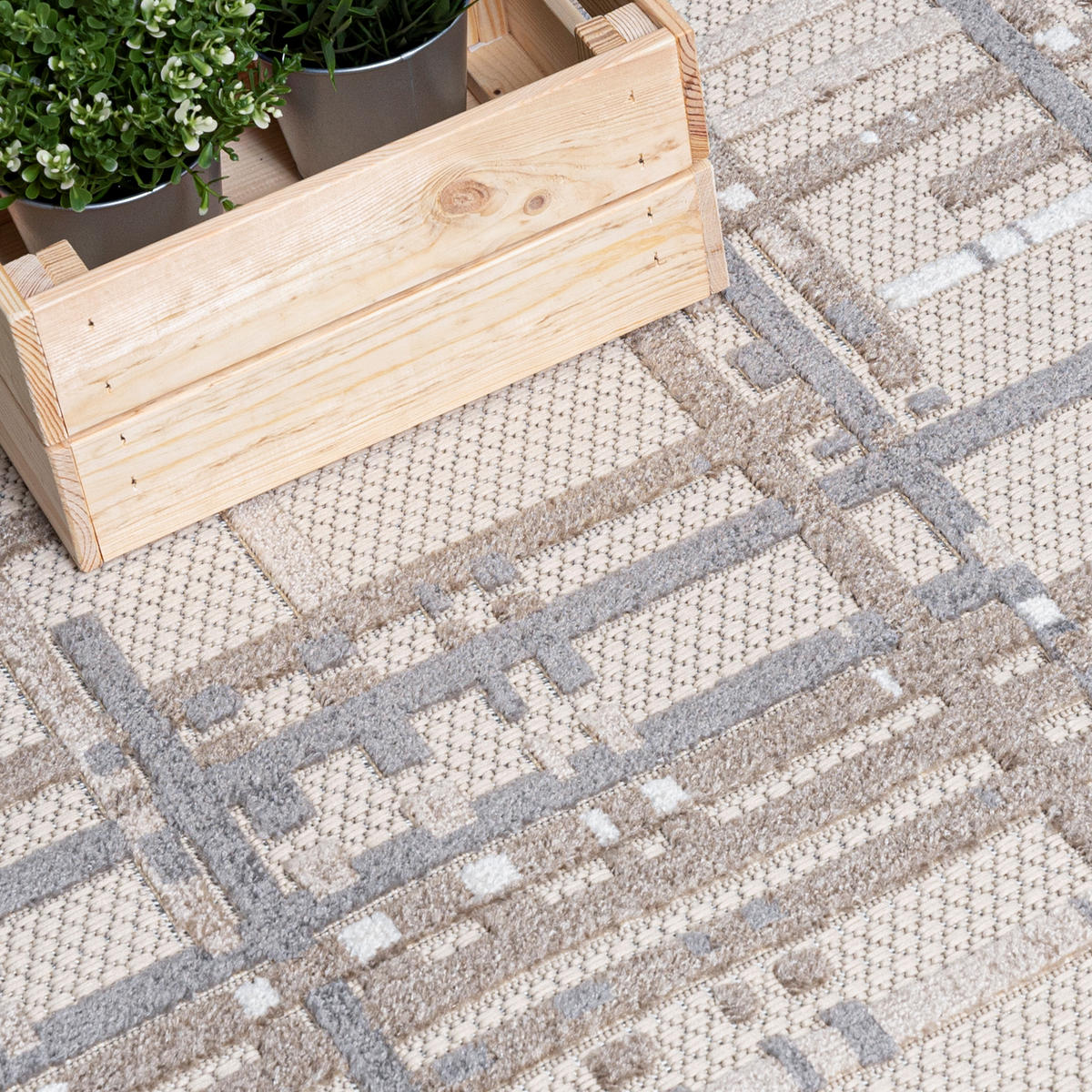TEPPICH Outdoor Geometrisch Streifen Kurzflor Rechteckig Moderne - 120x170 cm - Creme, Textil (120/170cm) - Mazovia