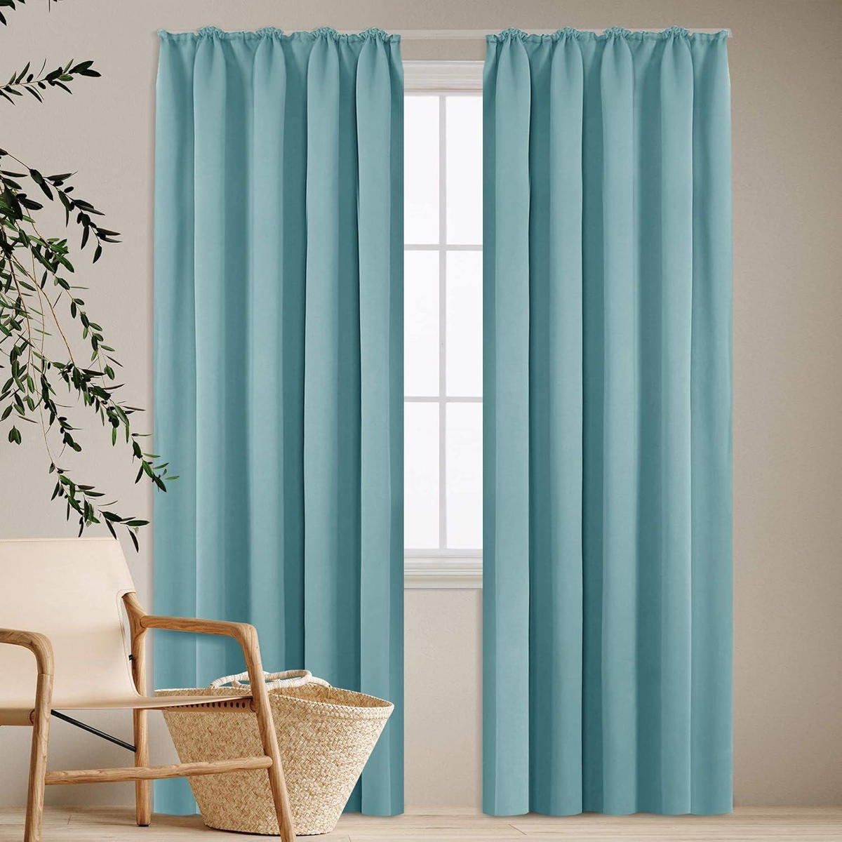 VORHANG blickdicht, Verdunkelungstextil, Kräuselband, 2-teilig, Himmelblau - Türkis, Textil (0.5/225/140cm) - LUXUSKOLLEKTION