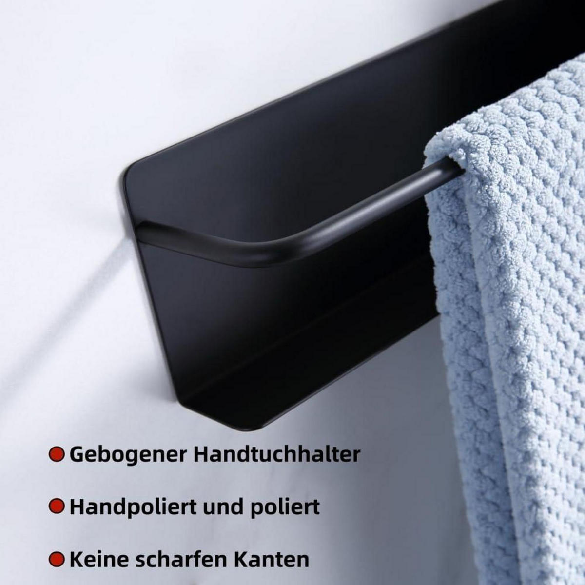 HANDTUCHHALTER 40 cm Edelstahl Schwarz Selbstklebend - Multicolor, Metall (9/7/40cm)