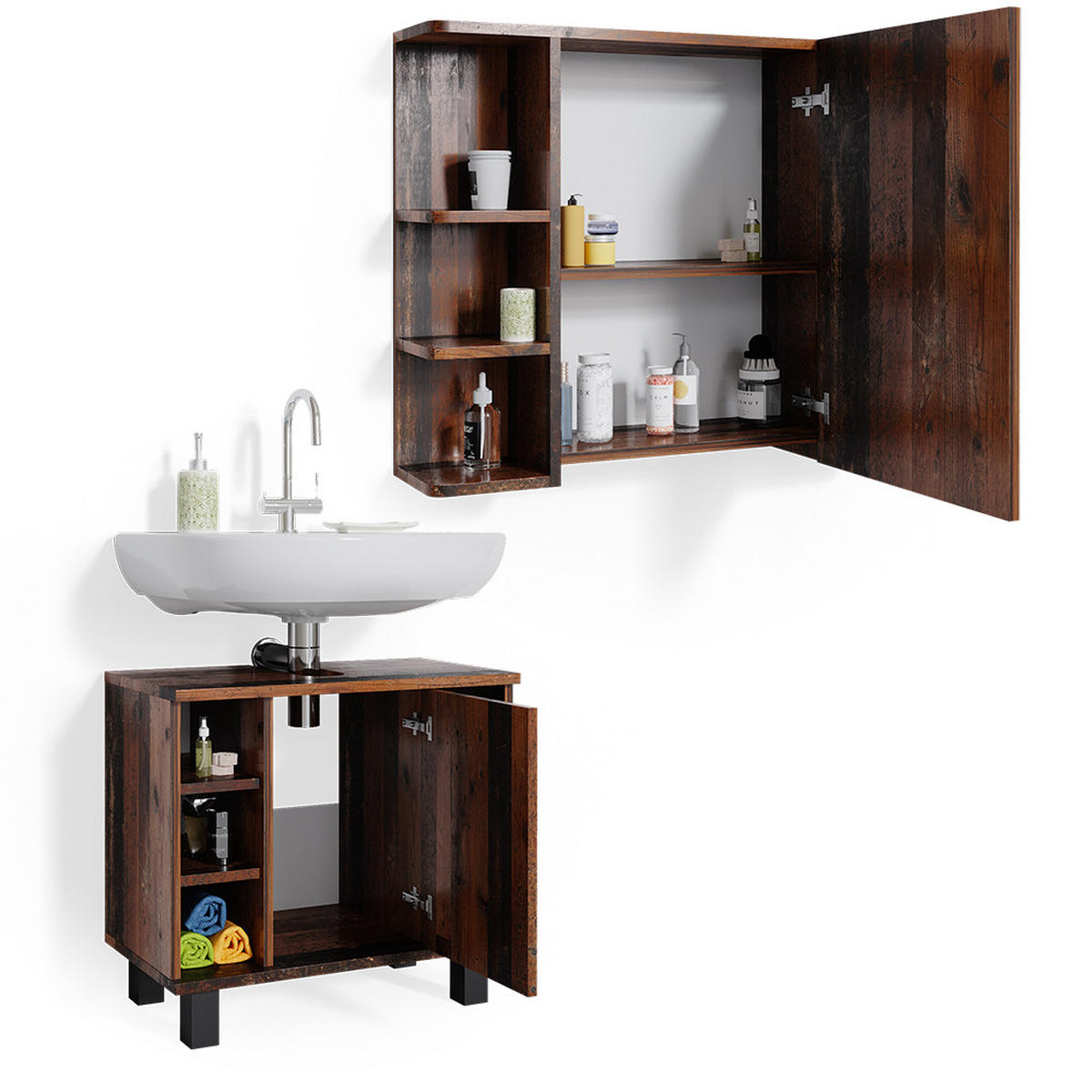 BADMÖBEL-SET Fynn Eiche rustikal 2 Teile - Wildeiche, Holzwerkstoff (60/54/32cm) - Vicco